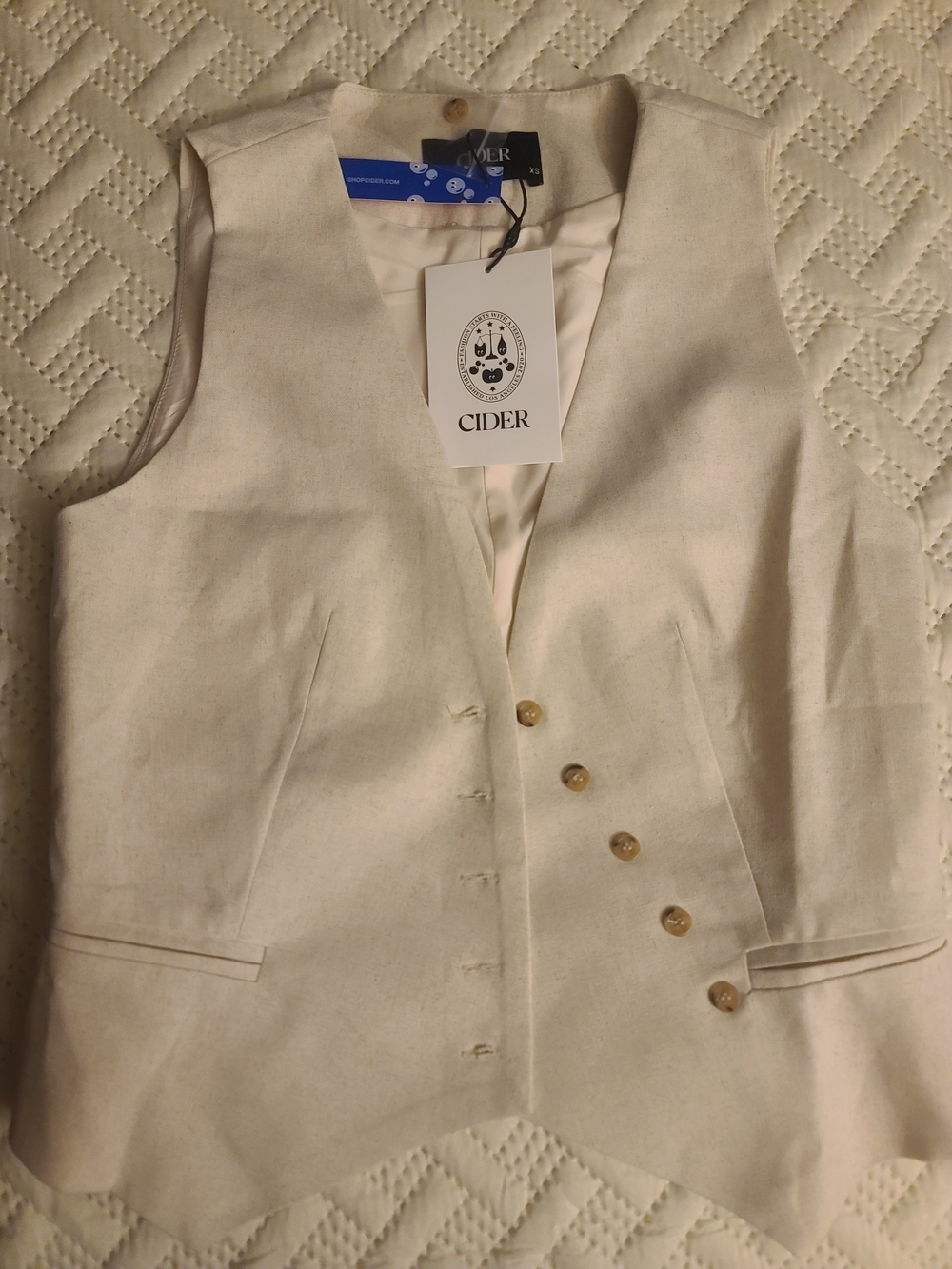Cider Natural Cream Double-Button Tailored Vest